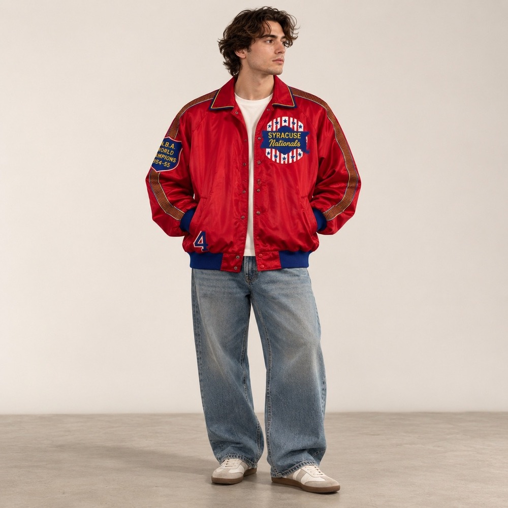 Mitchell & Ness Syracuse Nationals 1954-55 NBA Champions Satin Jacket Red 60
